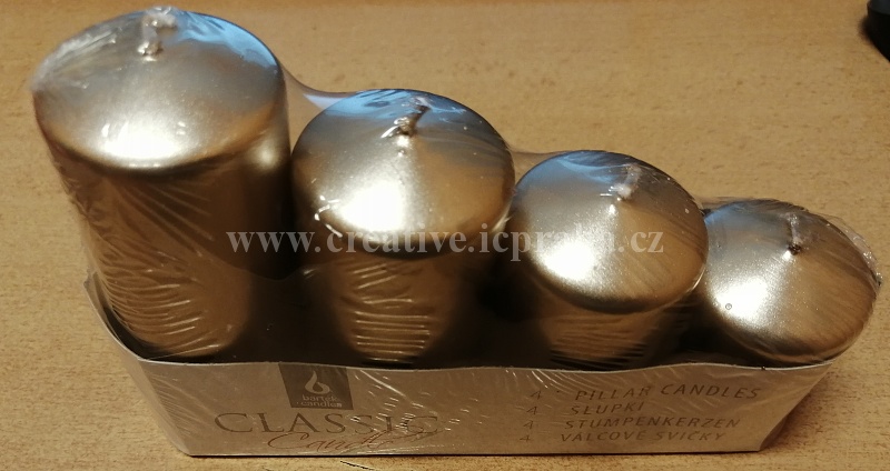 svíčka stup.válec šampaň metal 4ks40x55/70/85/100m